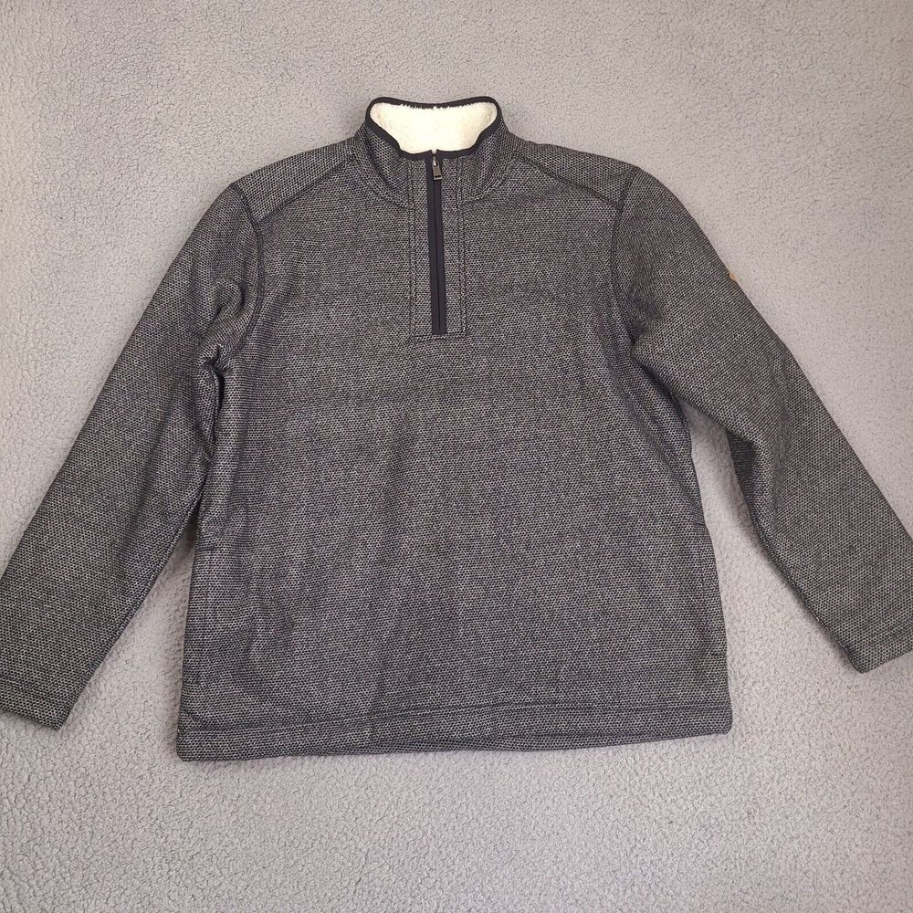 Orvis Sweater Mens Large Gray 1/4 Zip Pullover Mock Neck Sherpa Lined Outdoor